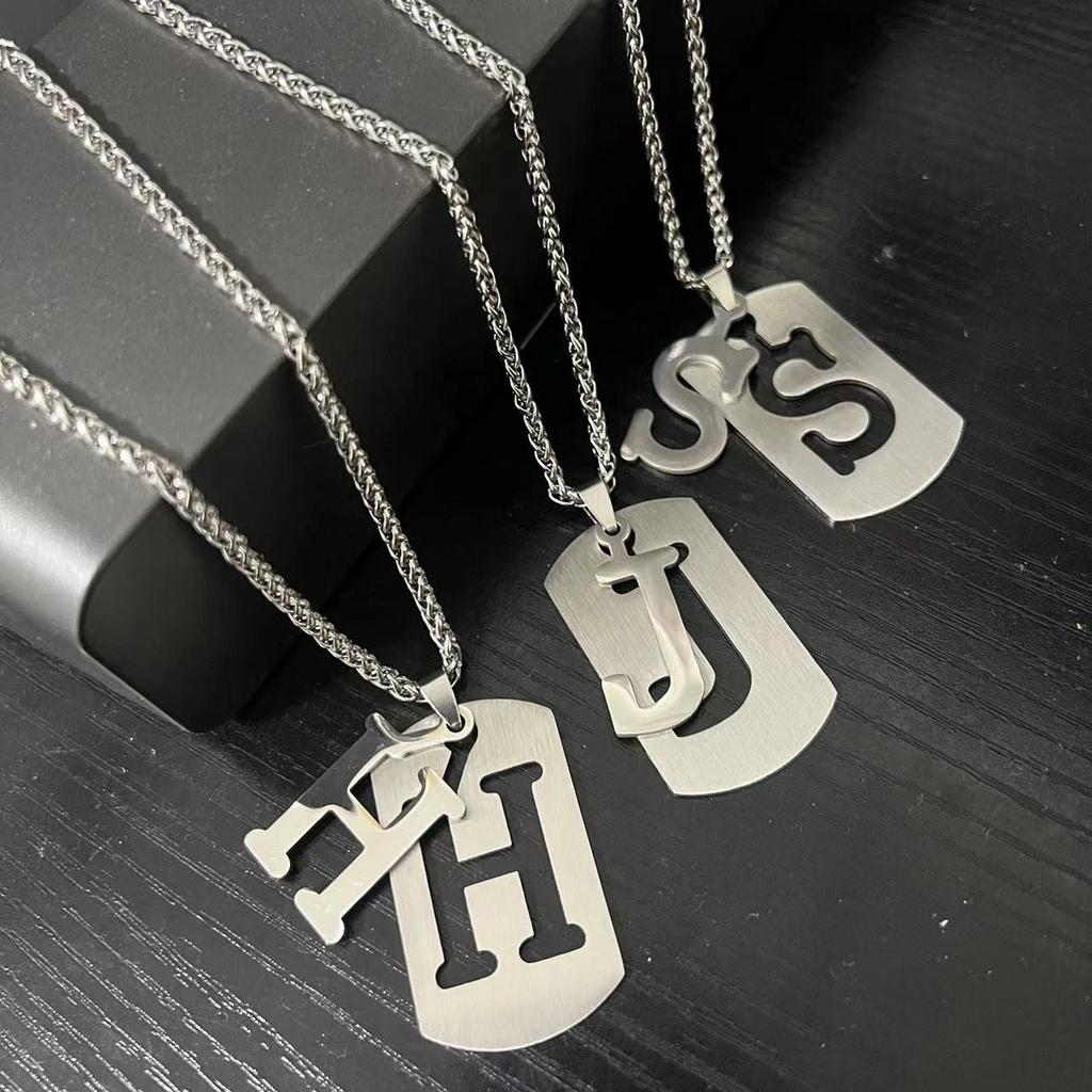 HNSP Stainless Steel Initials Pendant Chain Necklace For Men Women 26 Letter Name Accessories