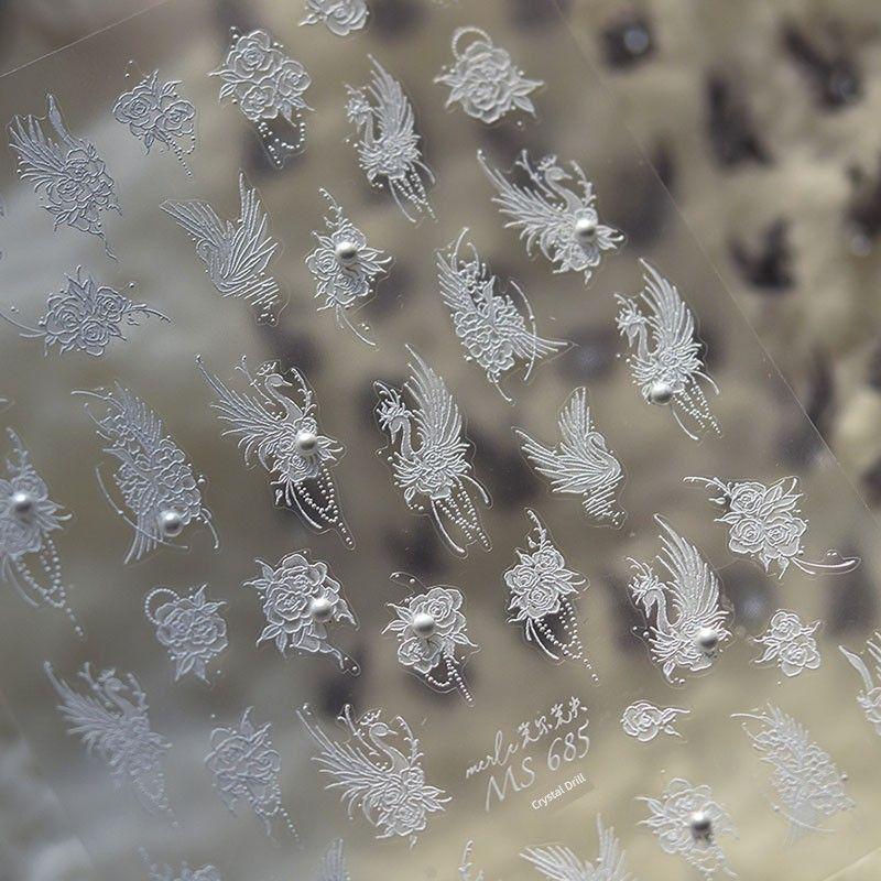 

Pearl White Swan Nail Sticker Tomoni Embossed Adhesive 5D Internet Celebrity Ins Nail Sticker Flower Decoration White Swan 685((Pearl))