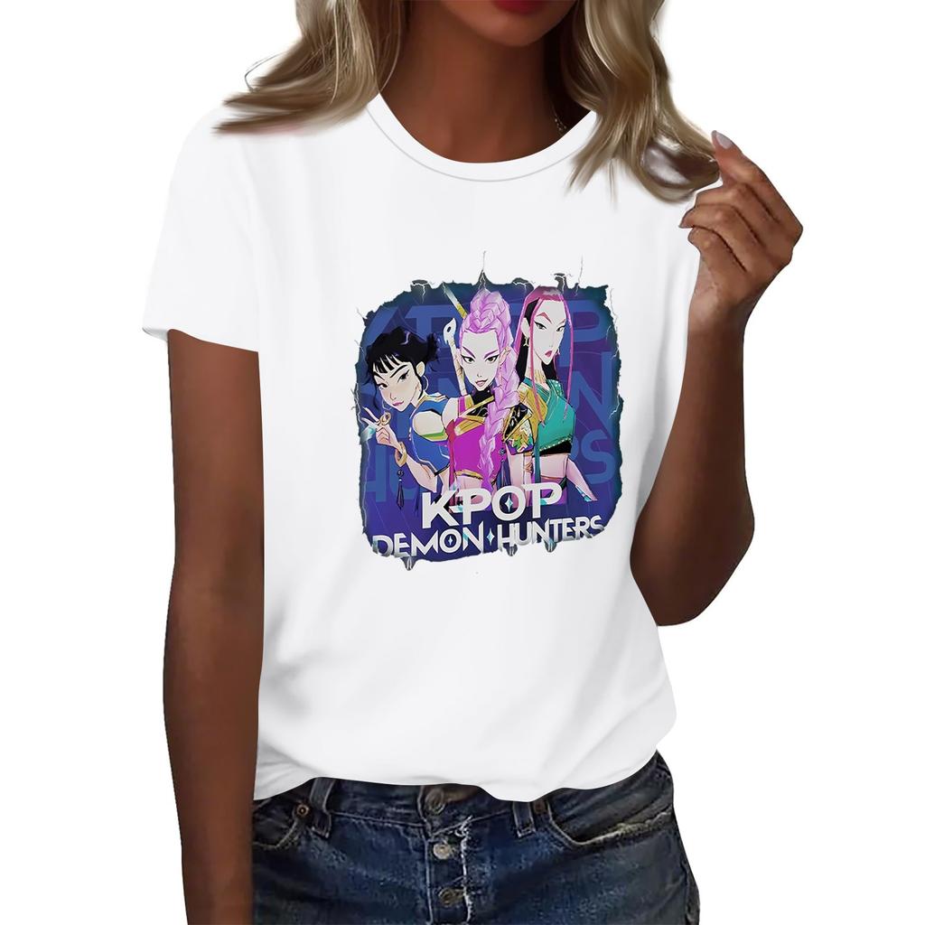 Women's  Group 2D Printed Round Neck Short Sleeve Top
