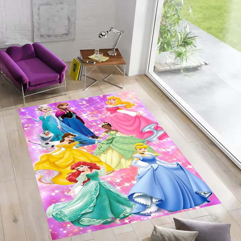 Multiple styles of Disney princess-themed rugs: Dreamy party rugs, large-area non-slip, washable mats, suitable for playrooms,