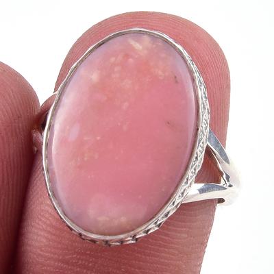 Natural Pink Opal Gemstone Handmade 925 Solid Sterling Silver Ring Size 8 q3Y76
