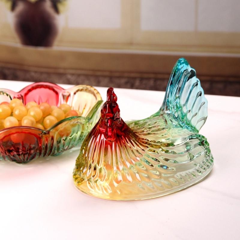 Glass Hen Candy Dish,Decorative Covered Candy Bowl with Lid Crystal Glass Chicken Shape Candy Jar Snacks Bowl Gift