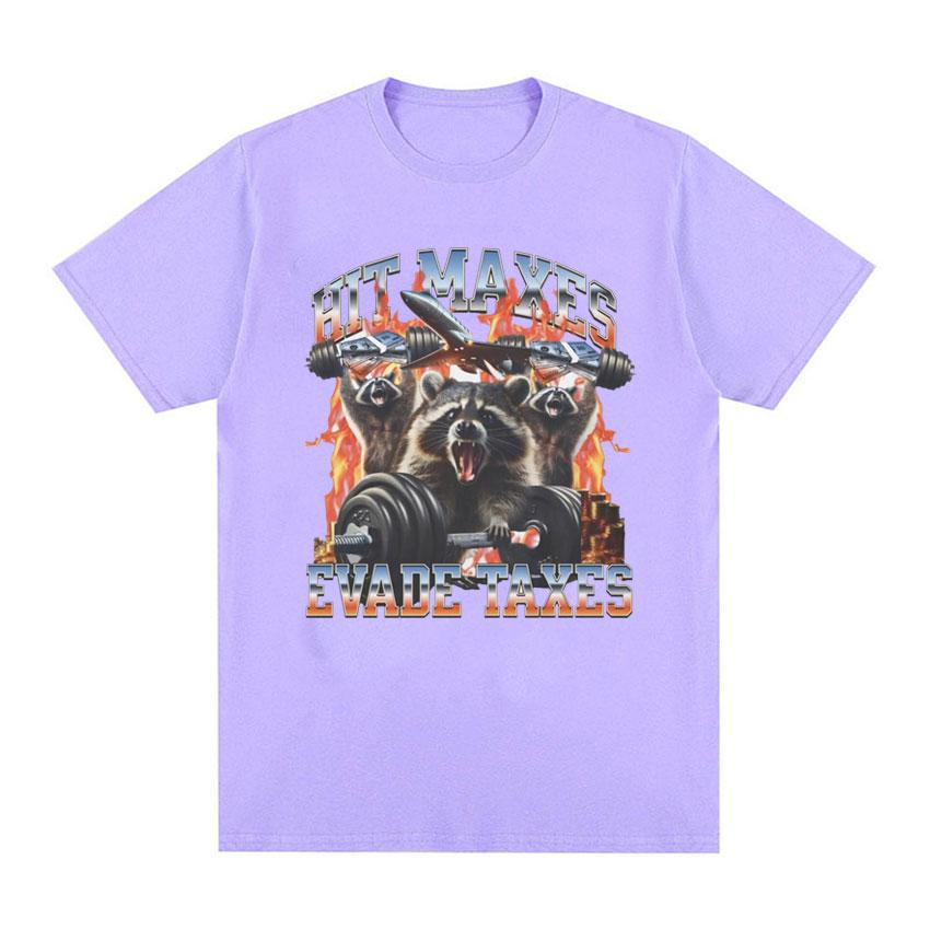 Hit Maxes Steuern Hinterziehen Meme T-Shirt für Männer Frauen Lustige Waschbär Grafik T-Shirts Herrenmode Retro Übergroßes T-Shirt Streetwear