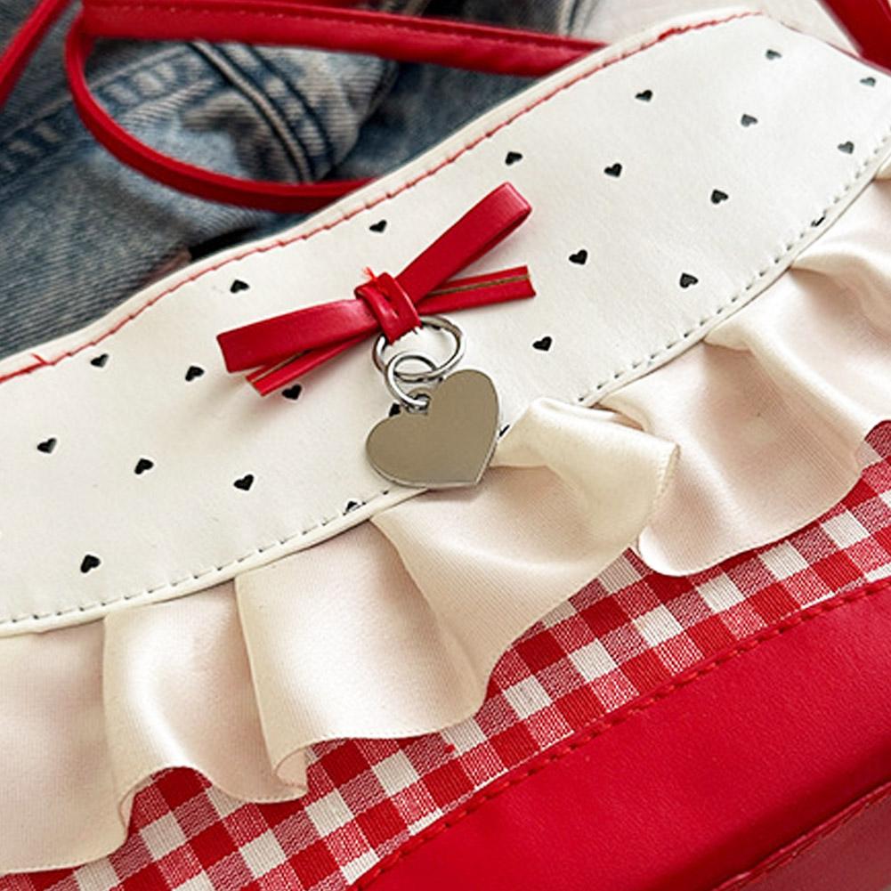 Casual French Lace Bow Shoulder Bag Niche Design Sweet Plaid Women Stylish Tote Purse Lace Ribbon Cloth Underarm Bag
