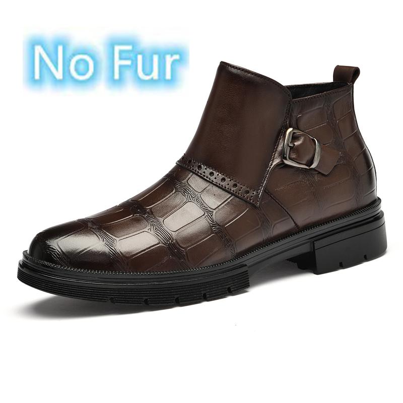 British Style Mens Chelsea Boots Genuine Leather Mens Business Shoes Warm Plush Fur Winter Formal Ankle Boots Classic Male Botas