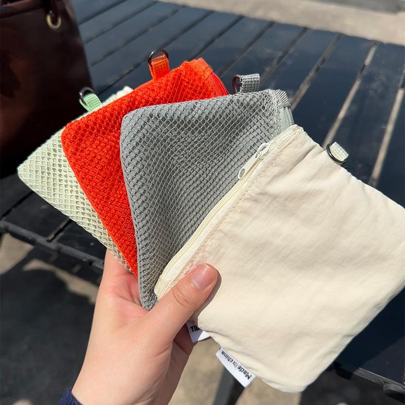 Mesh Cosmetic Bag Portable Mesh Storage Pouch Lightweight Sundries Storage Bag Multi-purpose Square Coin Purse with Zipper