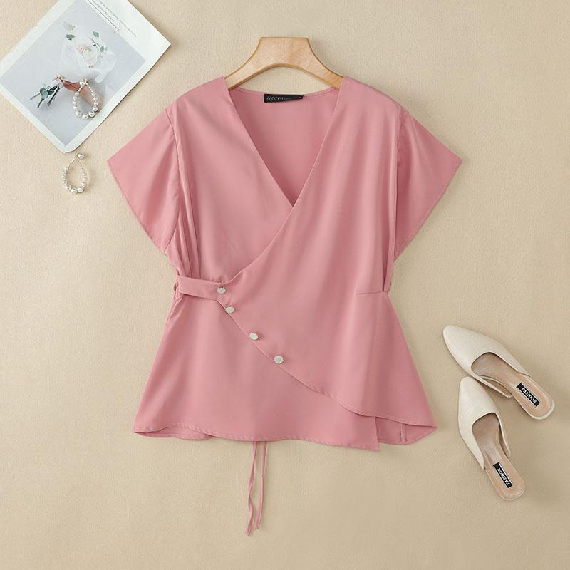 

ZANZEA Women Casual V-Neck Summer Short Sleeve Blouse S рожевий