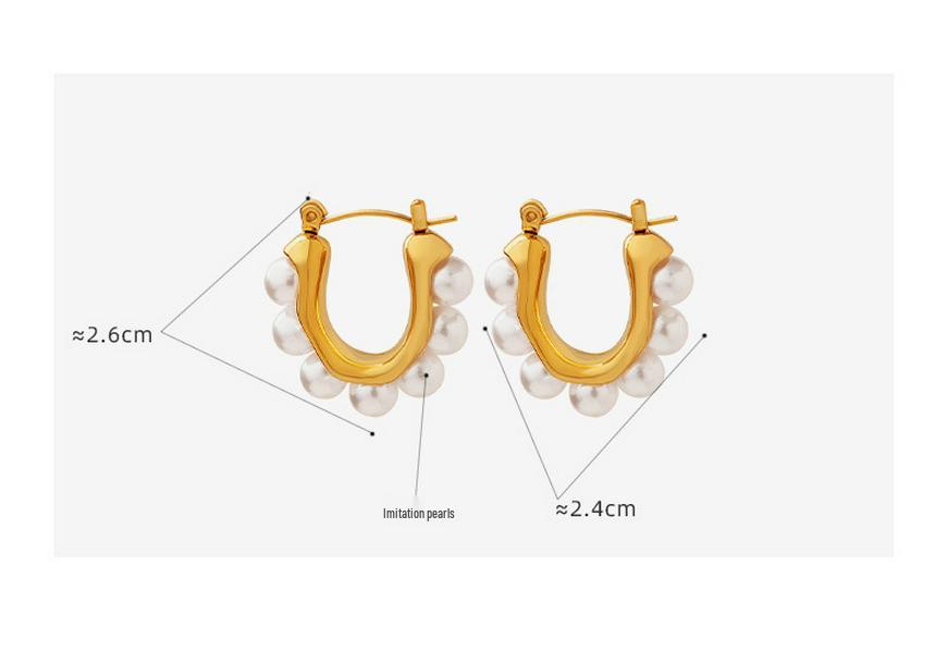 Elegant U-Shaped Ear Cuffs: Versatile Titanium Steel Earrings with Gold Plating and Faux Pearls