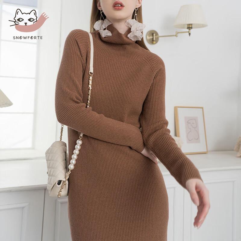 SinoFrodo 100% Cashmere Turtleneck Slim-Fit Sweater Dress