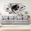 Modern 4-Seater Linen Sofa with Console, 2 Cup Holders, 2 USB Charging Ports, Armrest Pockets, 4 Cushions, for Living Room, Apartment, Office