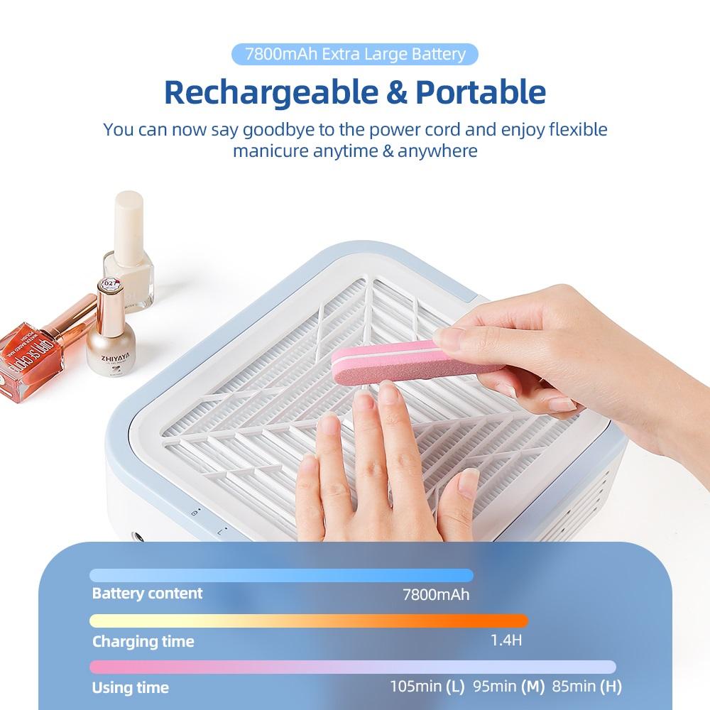 Wireless 120W Super Suction Nail Dust Collector Brushless Nail Dust Extractor Nail Art Manicure Fan Vacuum Cleaner With 2 Filter