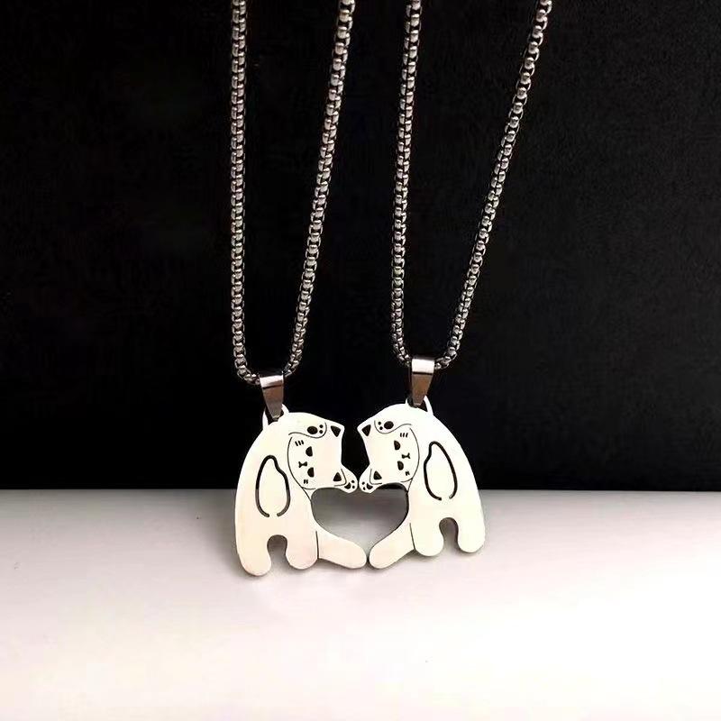 Cute Than Heart Cat Necklace Creative Cartoon Students Titanium Steel Pendant Niche Couple Necklace Pendant Does Not Lose Color