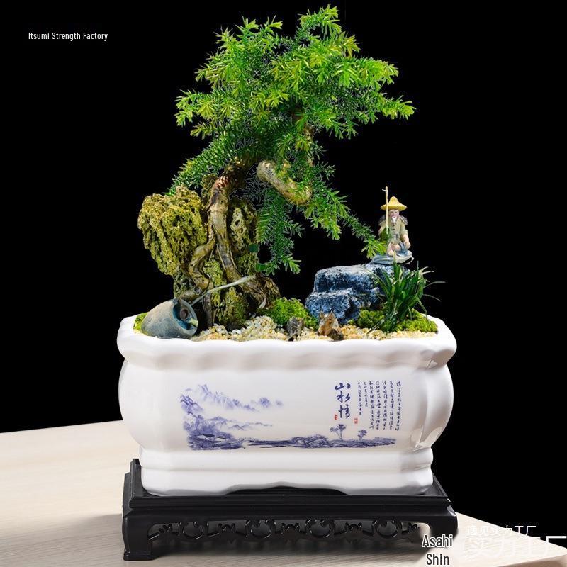 Large Ceramic Rectangular Flower Pot for Indoor Orchids, Succulents & Ficus