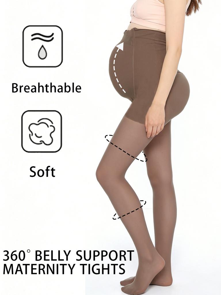 3 Paar Damen-Umstands-Feinstrumpfhosen, Schwarz Nude Kaffee Bauchstütze Hohe Elastizität Leichte Strumpfhose Für Schwangerschaft Täglich