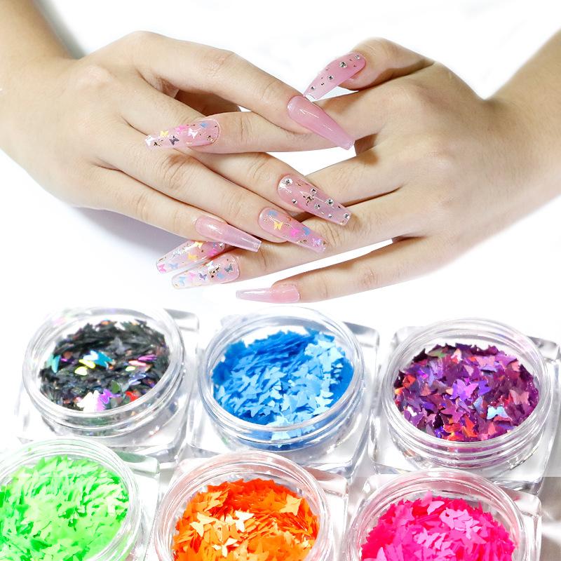 12 Colors Laser Butterfly Glitter Shiny Lip Gloss Glittering DIY Decor Butterflies Laser Flakes Lipgloss Base Mix Decorations 3g