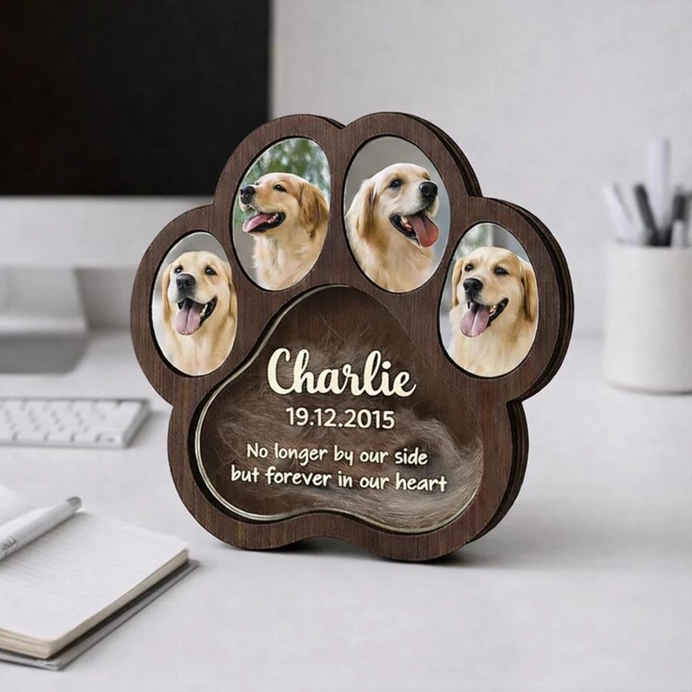 Haustierfell-Aufbewahrung Andenken Personalisierte Holzkiste Mit Fotorahmen Personalisierter Pfotenabdruck Gedenkkarte Schönes Souvenir Für Haustier