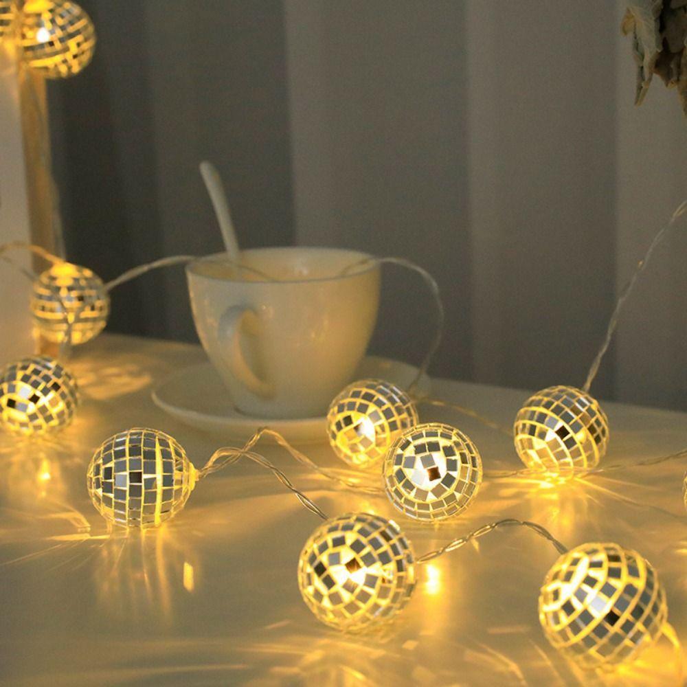 Waterproof Mirror Disco Ball Lights Mini LED String Light Retro Holiday String Lights  Garden Decor