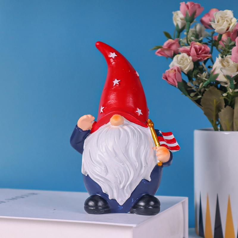 Creative Star-Spangled Gnome Resin Statue with Top Hat Design, Perfect 4th of July Gift