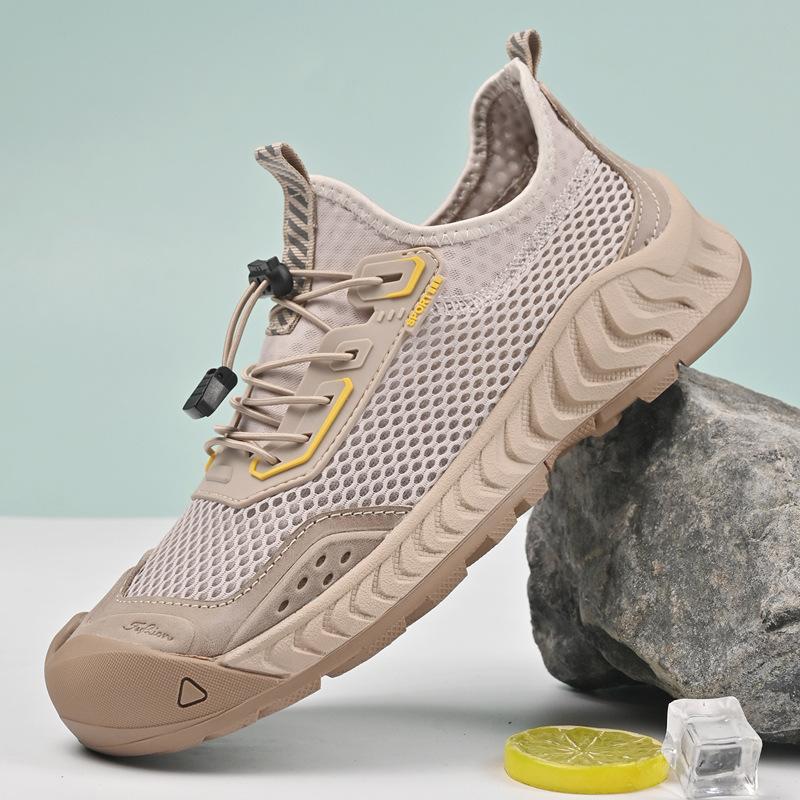 

Mesh shoes men s 2025 new summer breathable men s shoes fly-woven large mesh soft sole one pedal hole shoes Shoes 38 пісочний