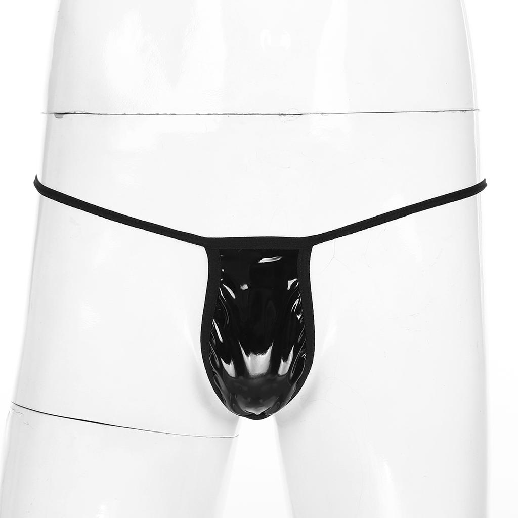 Pánské Wet Look Kožené kalhotky G-String Micro Thong Bulge Pouch Nízké spodní prádlo