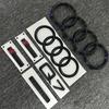 New1Pc 4Ring Logo ABS Black Car Hood Front Grill Emblem Rear Trunk Badge Sticker 1P Q7 1P Quarrto 2P Sline For AUDI Q7 2016-2023