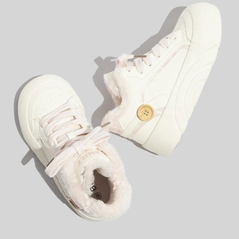 Fleece-lined and Thickened Cotton-padded High-top Sneakers Are Fashionable Versatile Casual and Warm