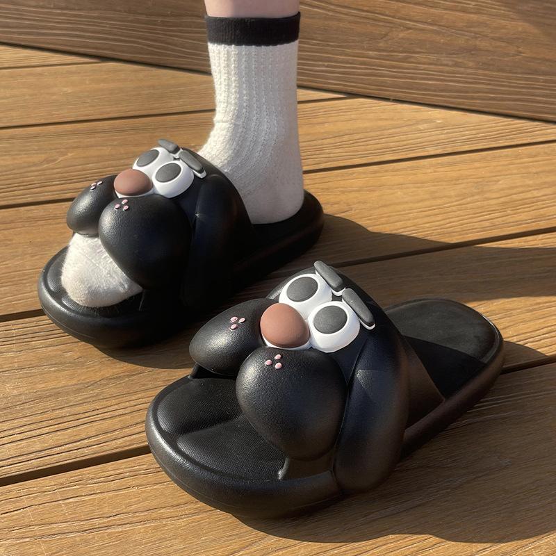 

Мода 2025 Милые мультяшные тапочки для дома и ванной для женщин, пляжные шлепанцы, нескользящие, для девочек-студенток, летняя платформа, уличные сандалии 36-37 чёрный
