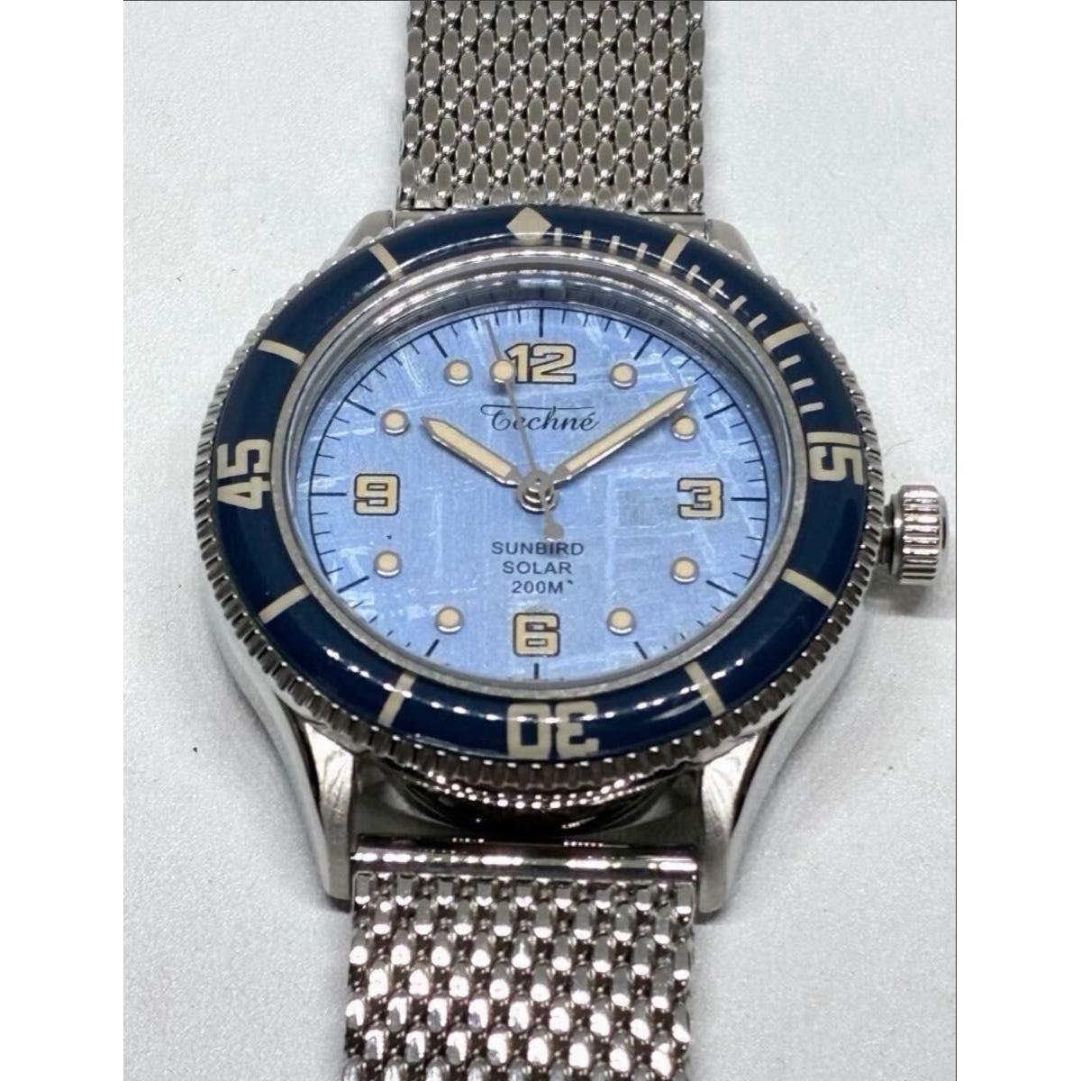 Used Techn Techne Watch SUNBIRD SOLAR 200M Men s Watch Blue Meteorite Dial 37mm Men s Watch
