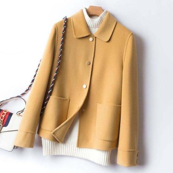 Dámské podzimní zimní kabát zesílená oboustranná klopa jednořadý cardigan volný dlouhý rukáv knoflíky kapsy dámská bunda na dojíždění