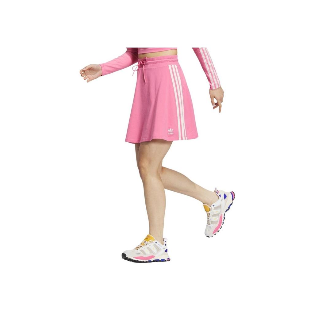 Adidas Originals Striped Colorblock Logo Lace-Up Mid-Waist Casual Skirt Women Bottoms Ballet-Pink JE6043