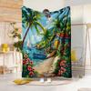 1pc Tropical Coconut Tree Floral Cottage Sailboat Vacation Style Printed Flannel Blanket, Soft and Comfortable for Bedroom, Living Room, and Outdoor U