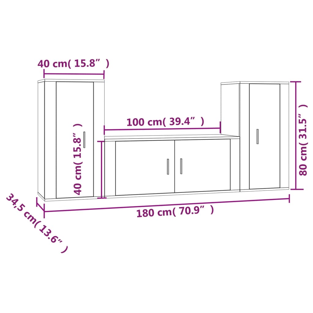 3 Piece TV Cabinet Set White Particleboard