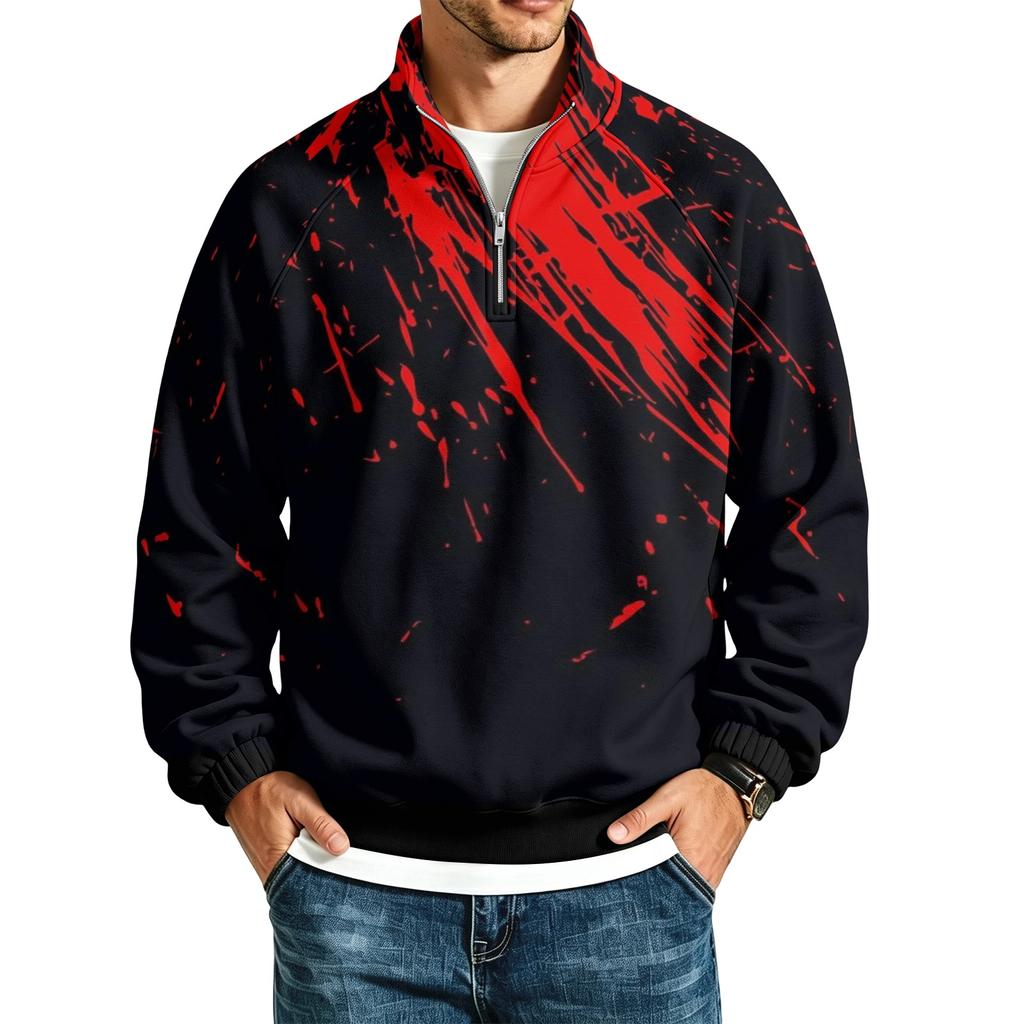 Herren Sweatshirt mit lockerem Schnitt, Raglanärmeln, Stehkragen und Halloween-Print für Partys und den täglichen Gebrauch