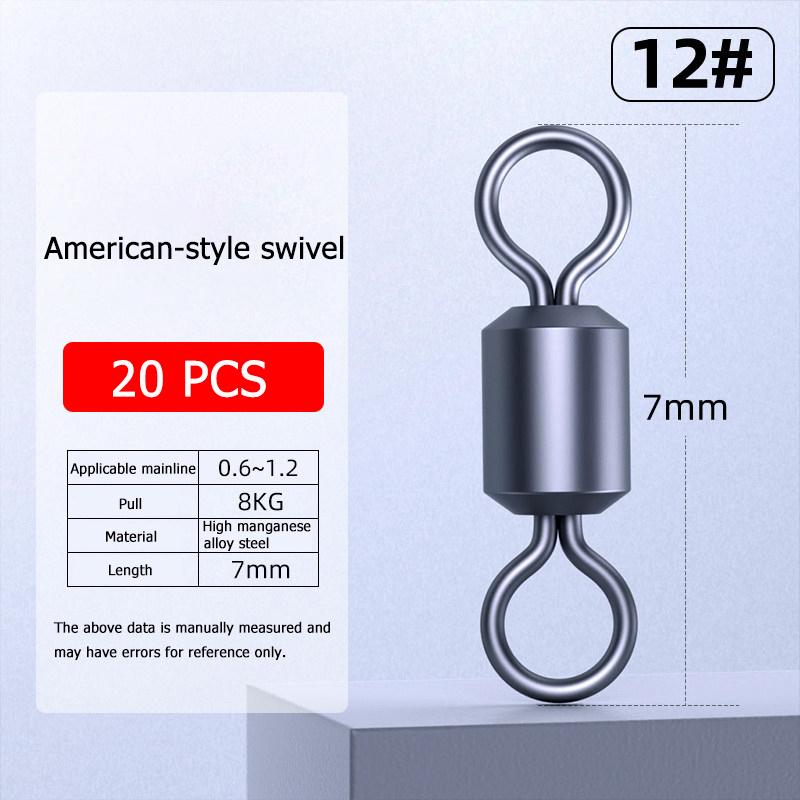 20~100PCS American-style Swivel Fishing Swivels High Manganese Alloy Steel Fishing Tackle Saltwater Freshwater Fishing Connector