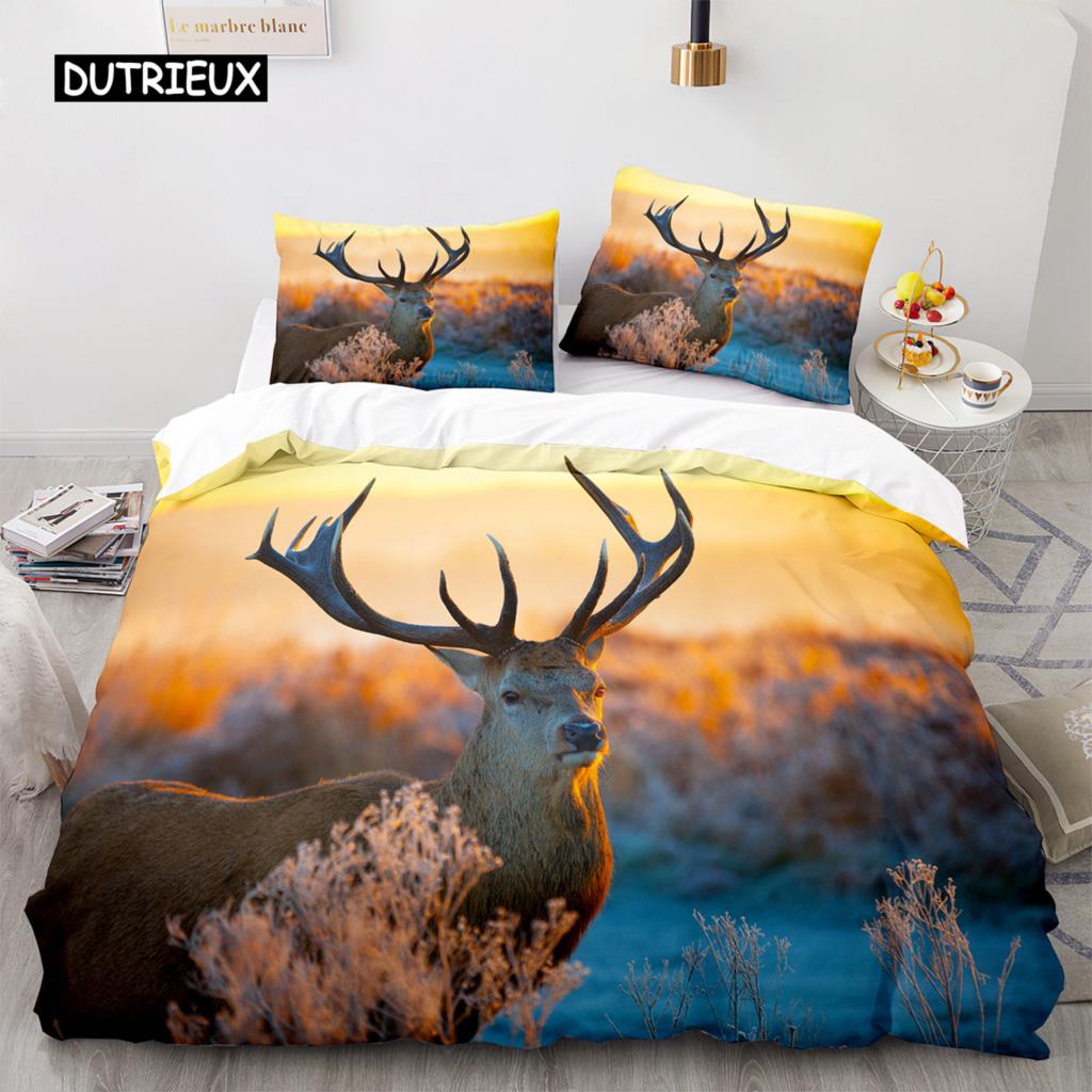 

Пододеяльник с изображением оленя 3D Sunset Elk Комплект постельного белья для детей и девочек Мягкий пододеяльник из микрофибры с застежкой-молнией EU single(135x200cm)