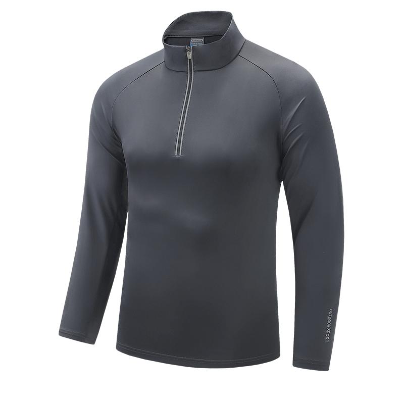 Men's Outdoor Elastic Quick-Dry Stand-Up Collar Long Sleeve T-Shirt Half-Zip Sports Casual Cycling Base Layer