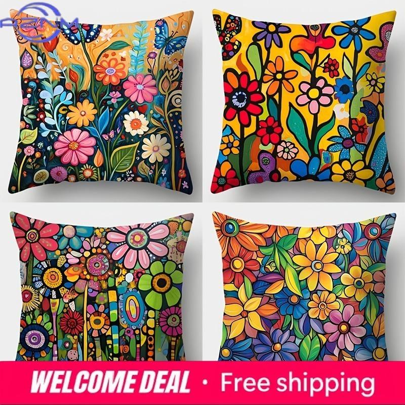 Shunika Chen Unisex Vibrant Abstract Floral Pillowcasesliving Room Sofa Cushion Cover, Soft And Comfortable, Bedroom Room Decoration