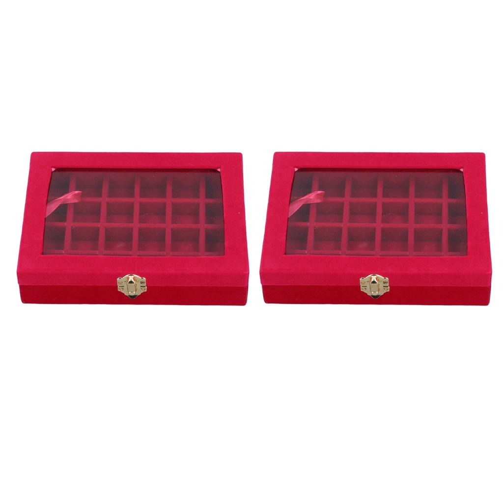 2pcs Velvet Jewelry Storage Box 24 Grids Jewelry Ring Display Box with Transparent Lid for Earrings Rings Bracelets