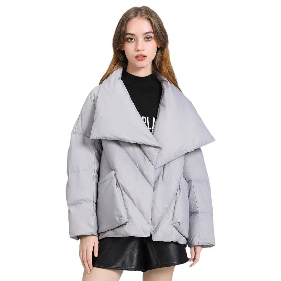 Quality goose down jacket women's short loose large size thickened warm large lapel design jacket