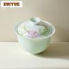 130ml Green Hand-painted Wild Lily Gaiwan Vintage Tea Tureen Tea Bowl With Lid Kit Tea Making Cover Bowl Drinkware Decoration