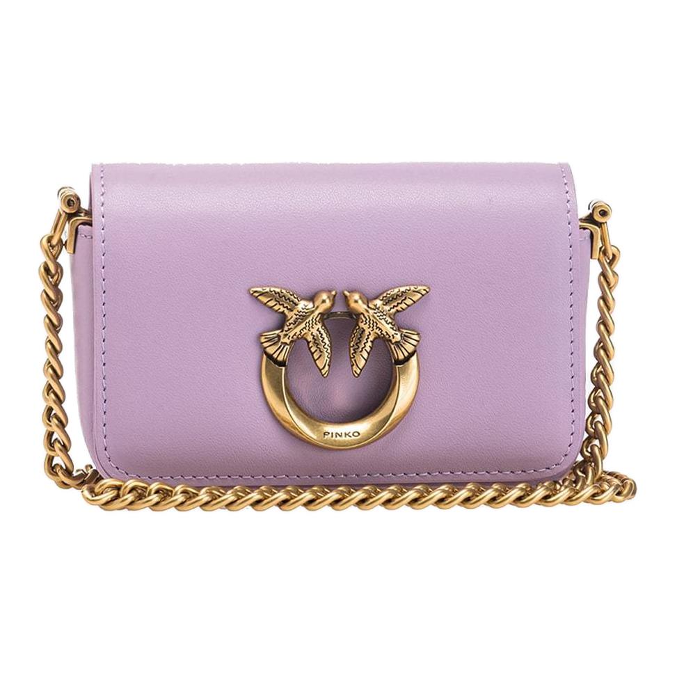 New PINKO Click Series Cow Leather Envelope Bag, Crossbody Bag, Shoulder Bag Mini Women's Purple 100069-A0F1-Y13Q