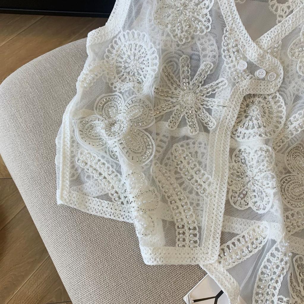 DIMANAF 2025 New Short Vest T-Shirt Women Sleeveless Buttons Knitting Lace Vest V-Neck Summer Style Basic Tops Tees