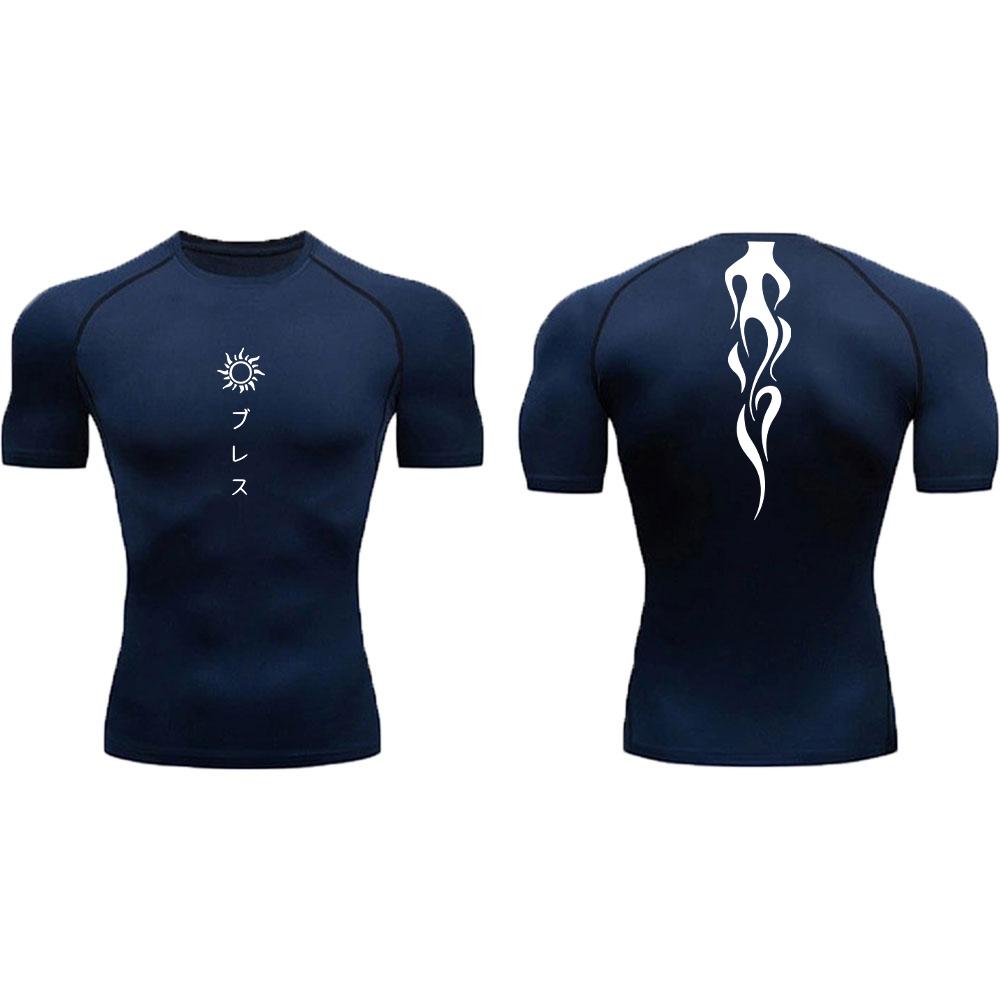 Men's Compression Shirt Printed Fitness Sport Running Tight Gym TShirts Athletic Workout Bodybuilding Quick Dry Tops Tee Summer