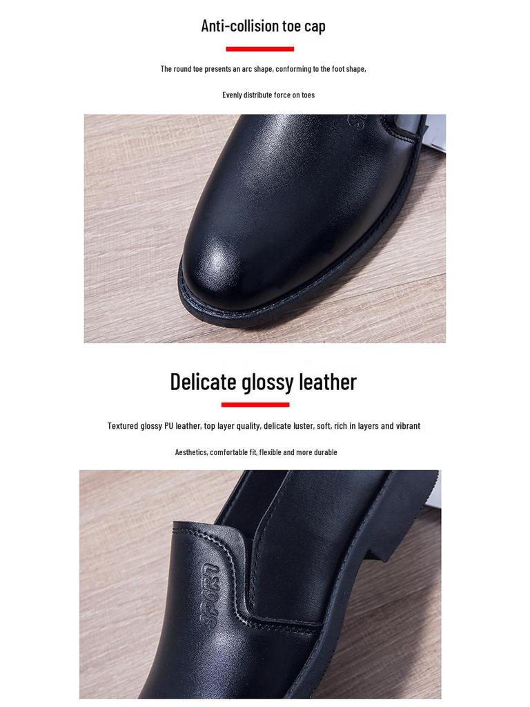 Men's Black Leather Slip-On Loafers - Business Casual & Formal, Soft Sole Non-Slip for Middle-Aged and Elderly.