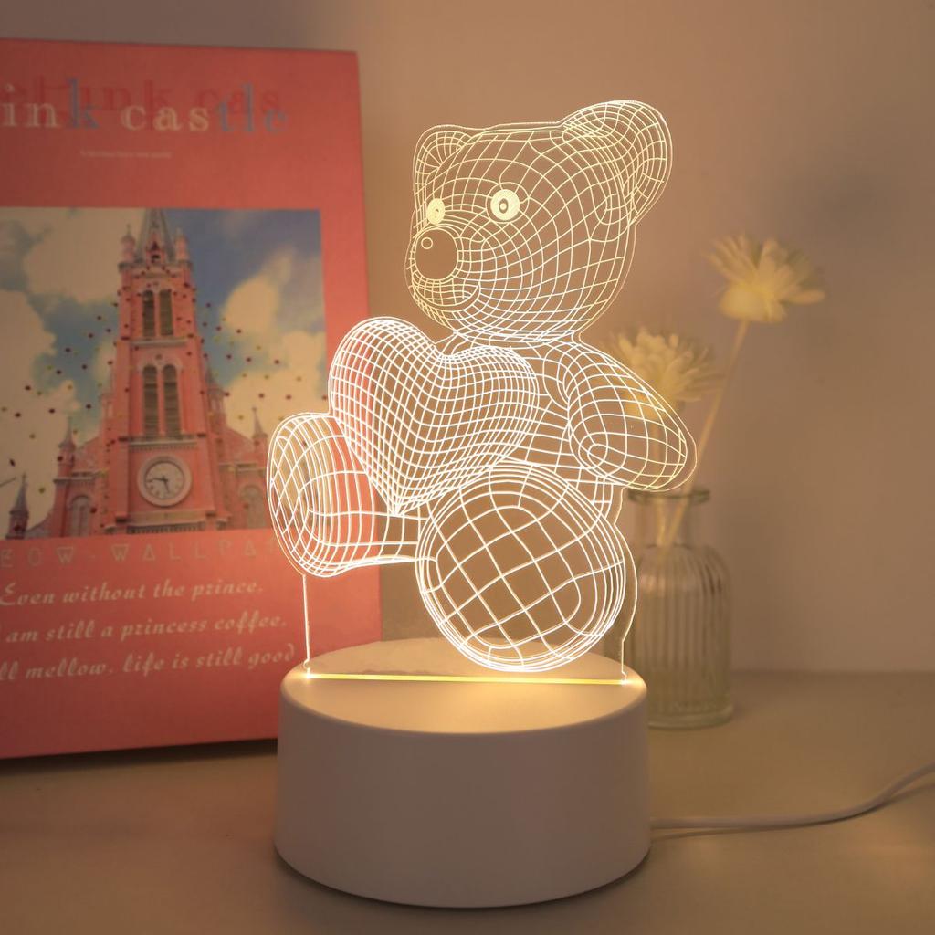 Creative 3D visual light with heart-shaped bear design, suitable for bedrooms, birthday gifts, Christmas decorations, etc.