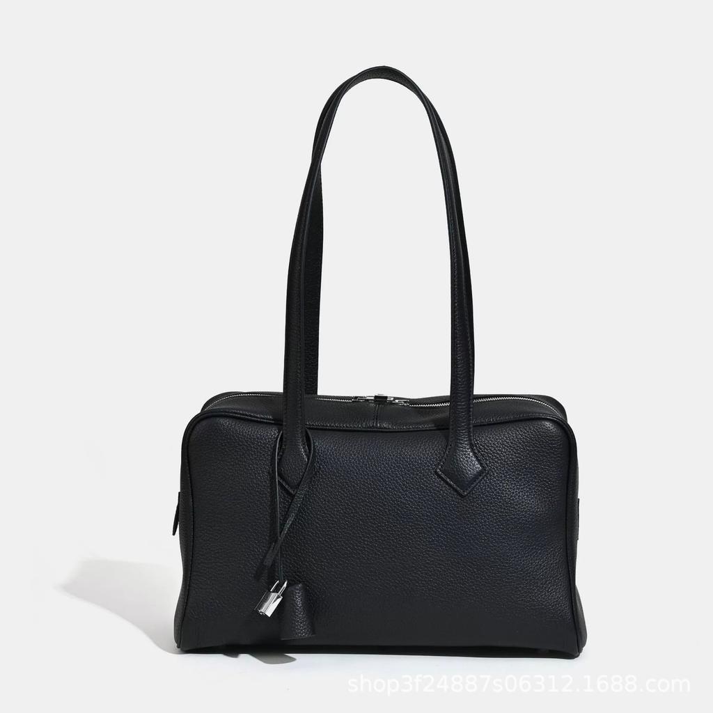 First Layer Cowhide Victoria Bowling Pillow Bag Genuine Leather Portable Tote Bag Fashionable High-end Shoulder Messenger Bag