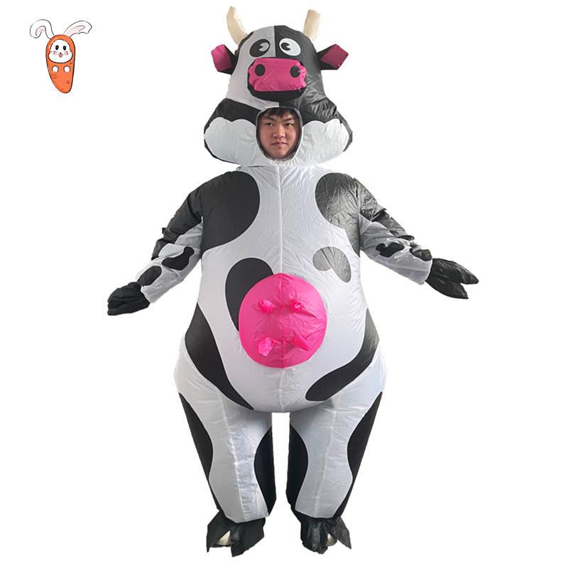 Cute Cow Inflatable Costume for Parties or Gatherings – Fun Boba Cow Walking Outfit with Makeup Props
