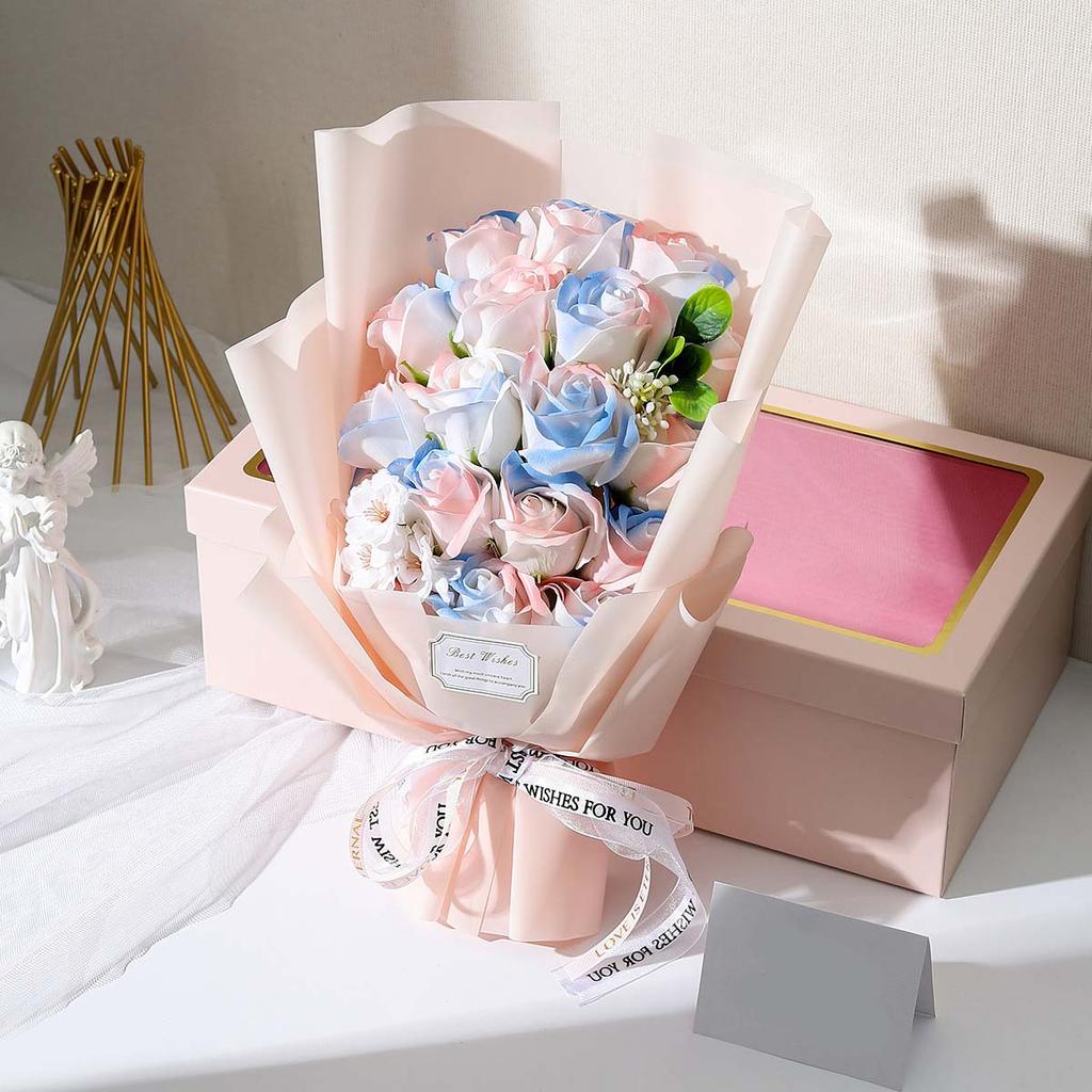 Künstliche Seifenblumen Rosenstrauß Geschenktüten Valentinstag Geburtstagsgeschenk Hochzeit Heimdeko 18 Rosen Seifenstrauß Geschenkbox