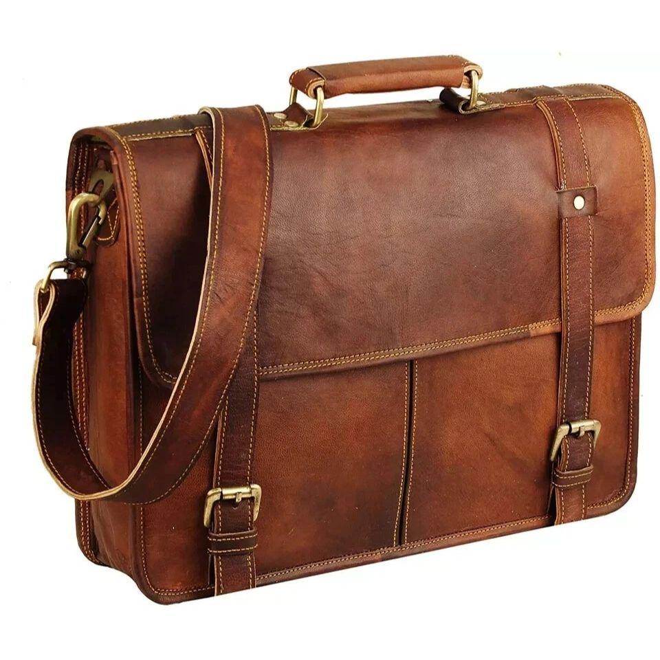 Genuine Vintage Brown Leather Messenger Bag Shoulder Laptop Bag Briefcase