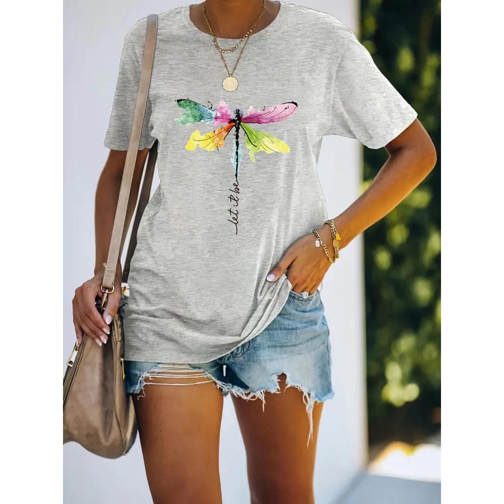 

Женский топ с коротким рукавом с изображением стрекозы Женская летняя футболка с коротким рукавом 6XL